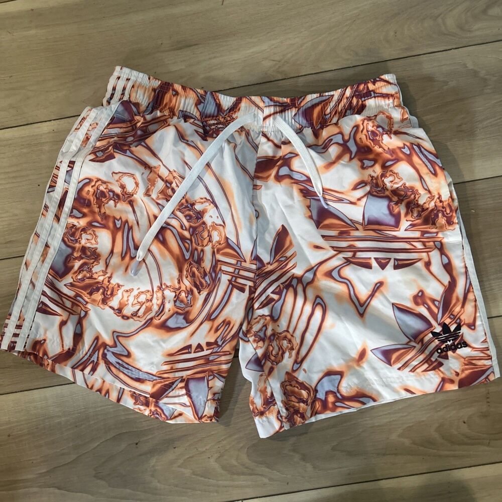ADIDAS ORIGINALS Men’s large PULL ON ALL DAY SWIM SHORTS Trunks Beach Neon Swirl